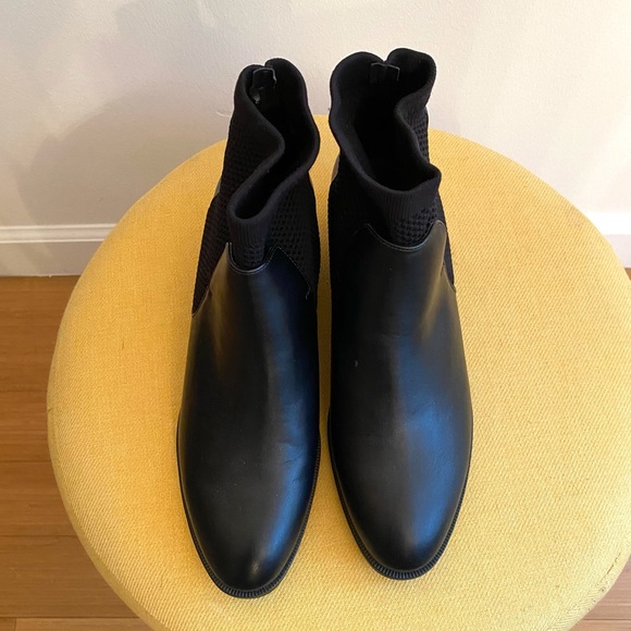 New Zara black Leather Chelsea Sock Ankle Boots 38 - Picture 5 of 12